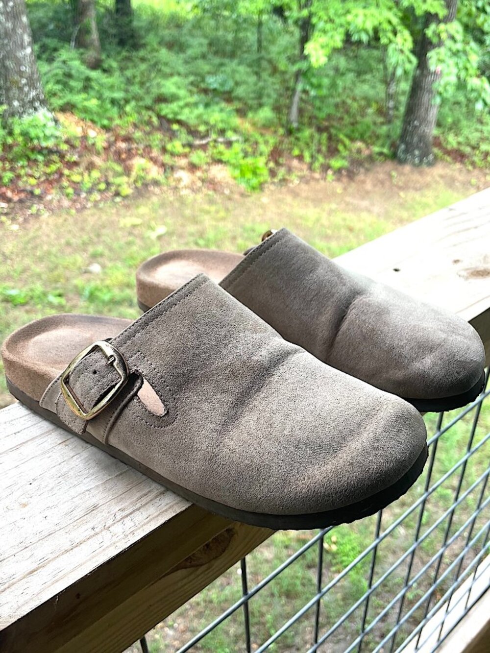 Time & Tru Taupe Faux Suede Buckle Clogs Sz 8 | Cottagecore Birkenstock Look